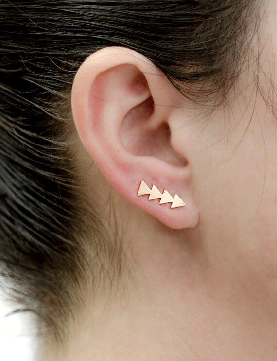 Triangle Ear Cuffs, Sterling Silver, Gold Plated Ear Climber, Geometric Ear Wrap, Minimalist Ear Pin | Etsy (US)