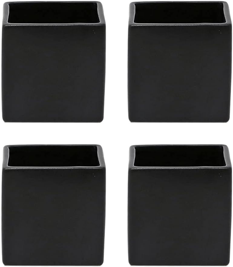 Serene Spaces Living Set of 4 Cube Matte Black Ceramic Vase – Modern Black Cube Vase Adds a Sleek Lo | Amazon (US)