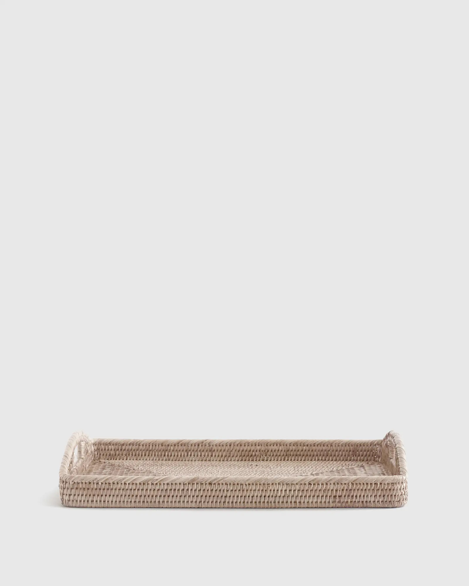 Handwoven Rattan Rectangular Tray with High Handles in White Wash | Quince