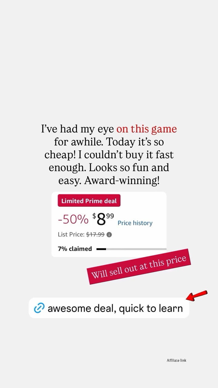I’ve had my eye on this game for awhile. Today it’s so cheap! I couldn’t buy it fast enough. Looks so fun and easy. Award-winning!  Will sell out at this price.

#LTKdayinmylife #LTKmomlife #LTKSaleAlert