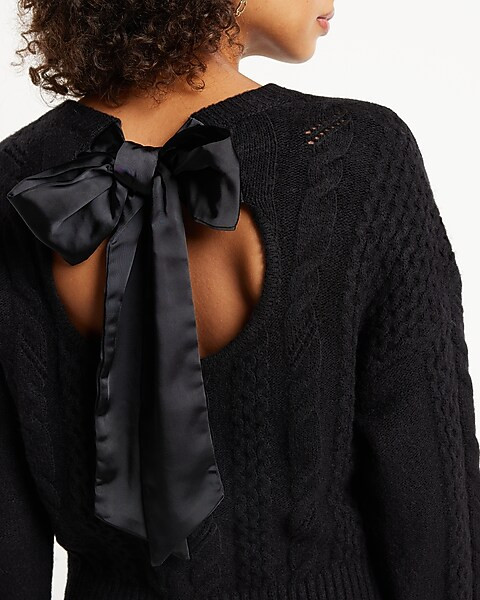 Cable Knit Satin Tie Back Sweater | Express