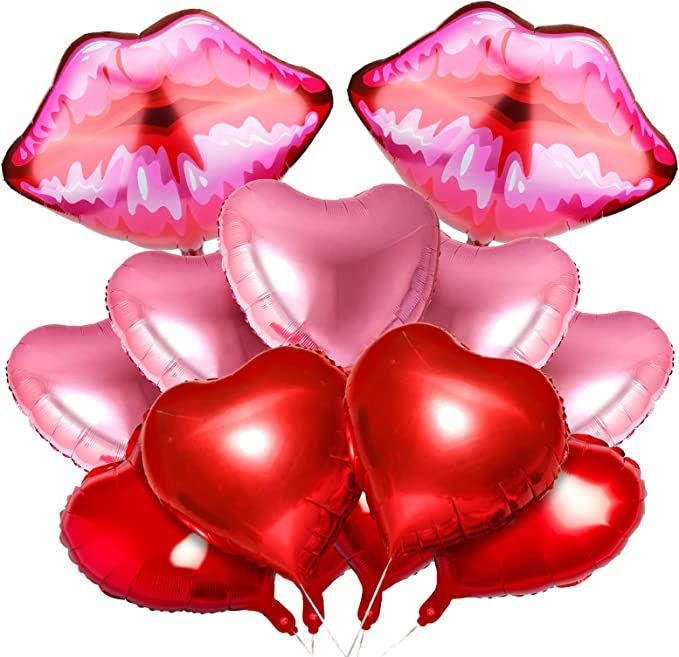 12 Pcs Valentines Day Heart Balloons, Huge Red Pink Aluminum Foil Lip Balloons for Birthday, Baby... | Amazon (US)