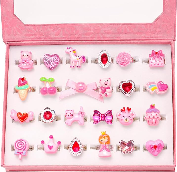 PinkSheep Little Girl Jewel Rings in Box, Adjustable, No Duplication, Girl Pretend Play and Dress... | Amazon (US)