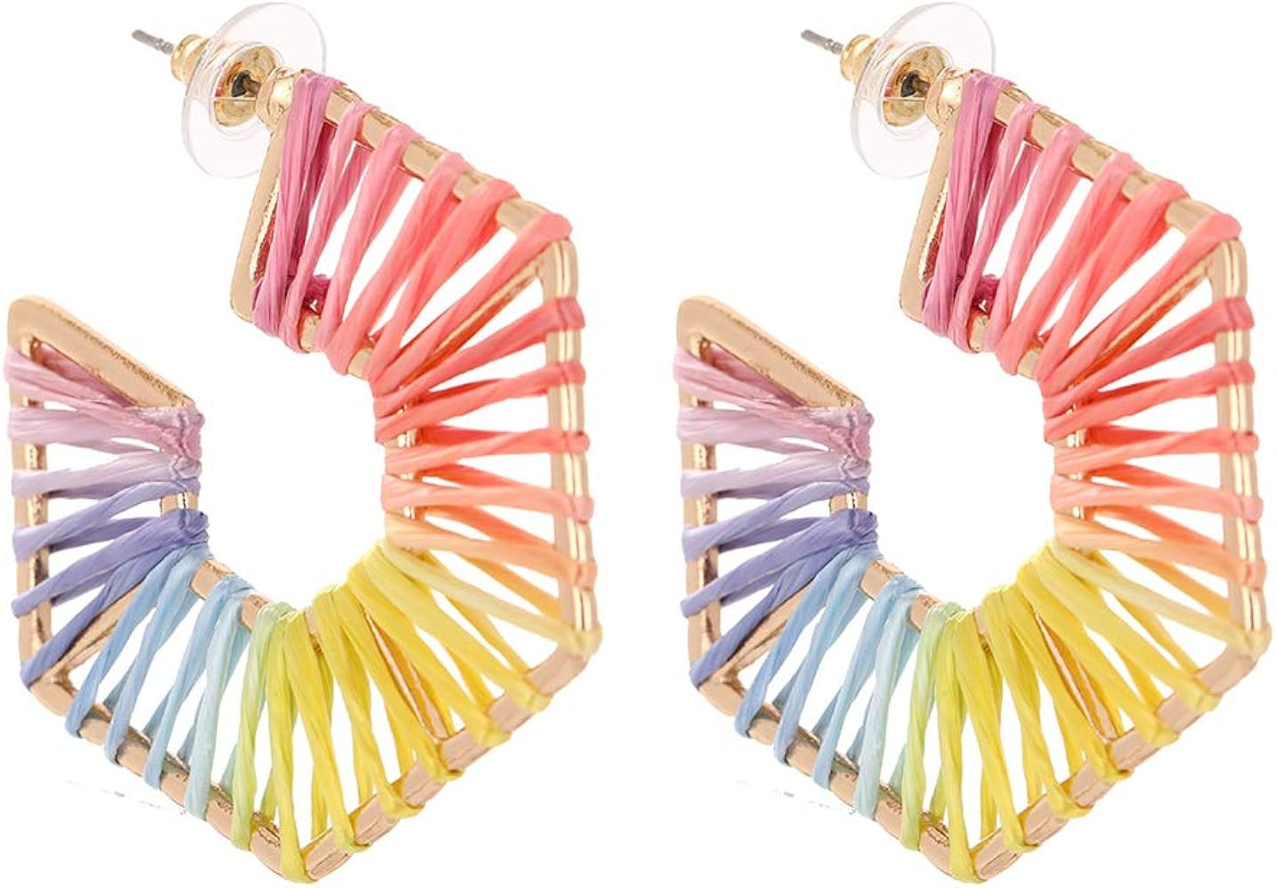 Rainbow Raffia Statement Hoop Earrings Handmade Colorful Geometric Heart Dangle Earring Lightweig... | Amazon (US)