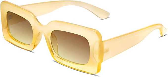 SOJOS Retro 90s Nude Rectangle Sunglasses For Women Trendy Chunky Glasses Pebble SJ2160 | Amazon (US)