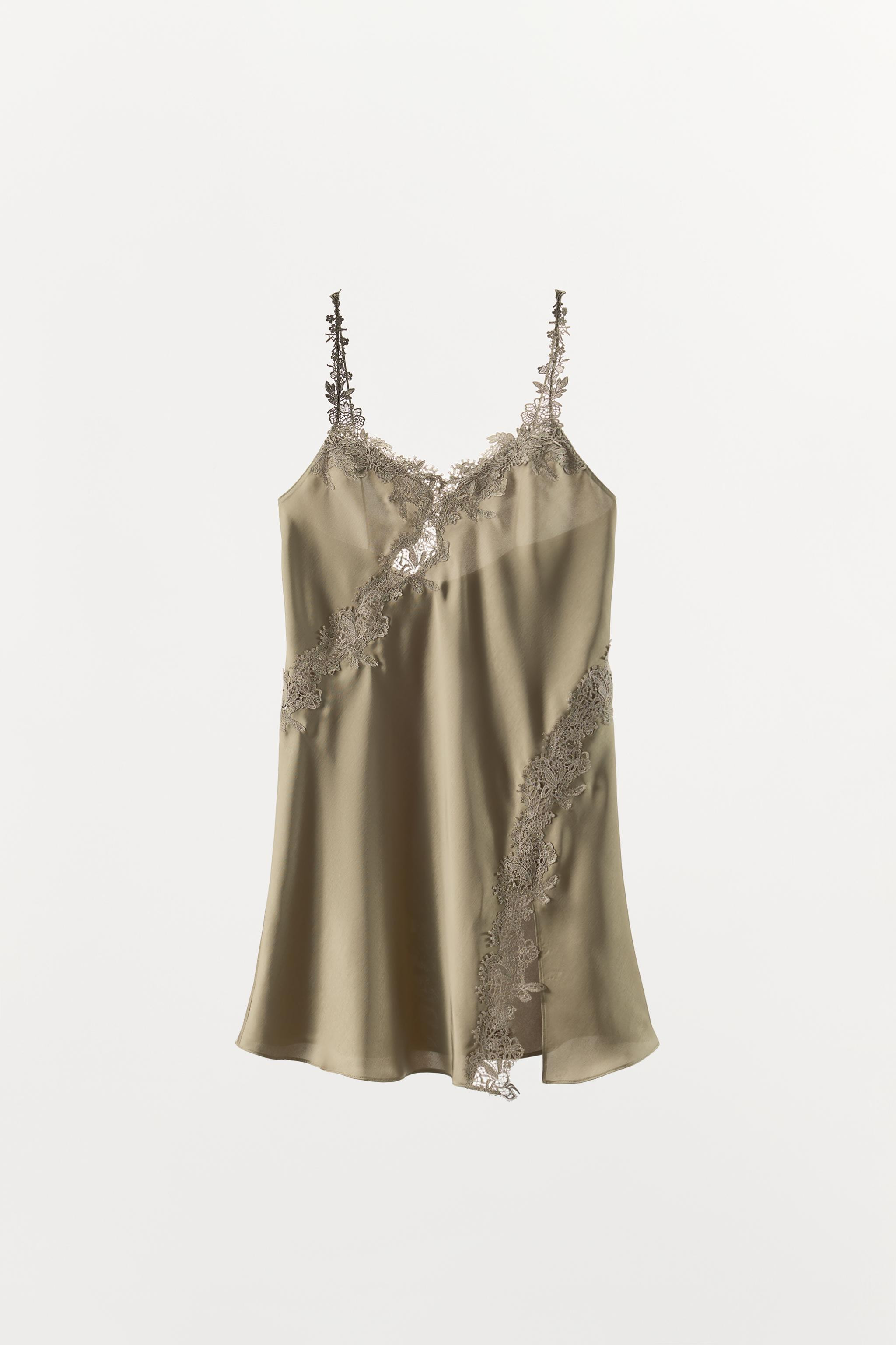 SATIN EFFECT LACE MINI DRESS | Zara US