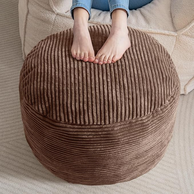HIGOGOGO Round Stuffed Pouf Ottoman, Corduroy Poufs with Foam Chunk Filling, Furry and Fluffy Pou... | Amazon (US)