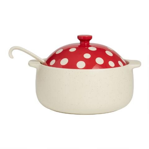 Red Ceramic Mushroom Soup Tureen with Ladle | World Market