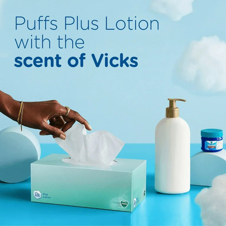 Puffs Plus Lotion with the Scent of Vicks Facial Tissue, 1 Family Box, 88 Tissues per Box, White | Walmart (US)