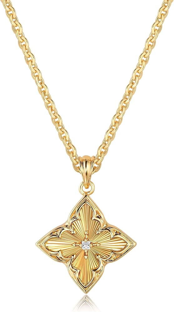 Fettero Gold Dainty Necklace Clover Pendant Necklace for Women | 14K Gold Plated Four Leaf Clover... | Amazon (US)