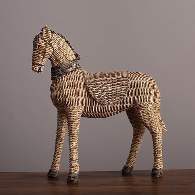 Rustic Horse Statue, Unique Rattan-Style Decor for Office & Home - Hand-Painted Resin Sculpture -... | Amazon (US)