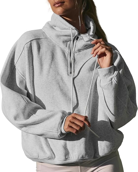 Womens Half Zip Pullover Sweatshirt Oversized Long Sleeve Drawstring Lapel Sweatshirts Fall Trend... | Amazon (US)
