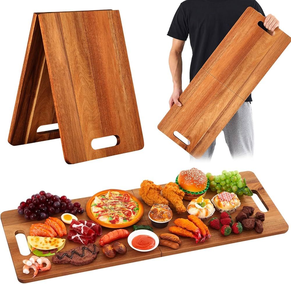 Large Acacia Charcuterie Board with Handles Foldable Travel Serving Boards Wood Extra Long Rectan... | Amazon (US)