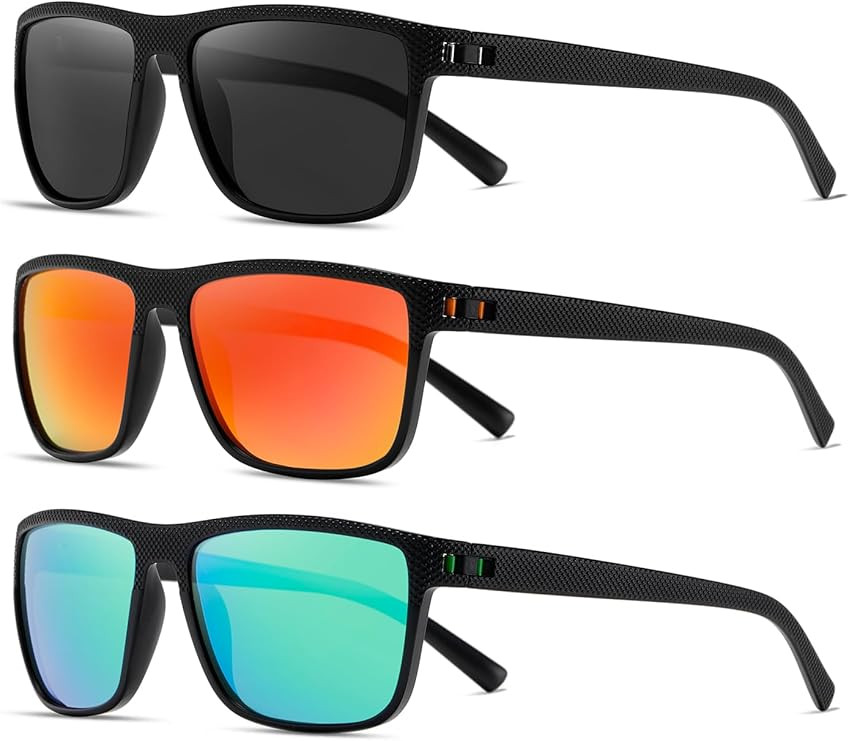 (3 PACK) Square Polarized Sunglasses for Men Vintage Style Driving Travel Lightweight Frame Sun G... | Amazon (US)