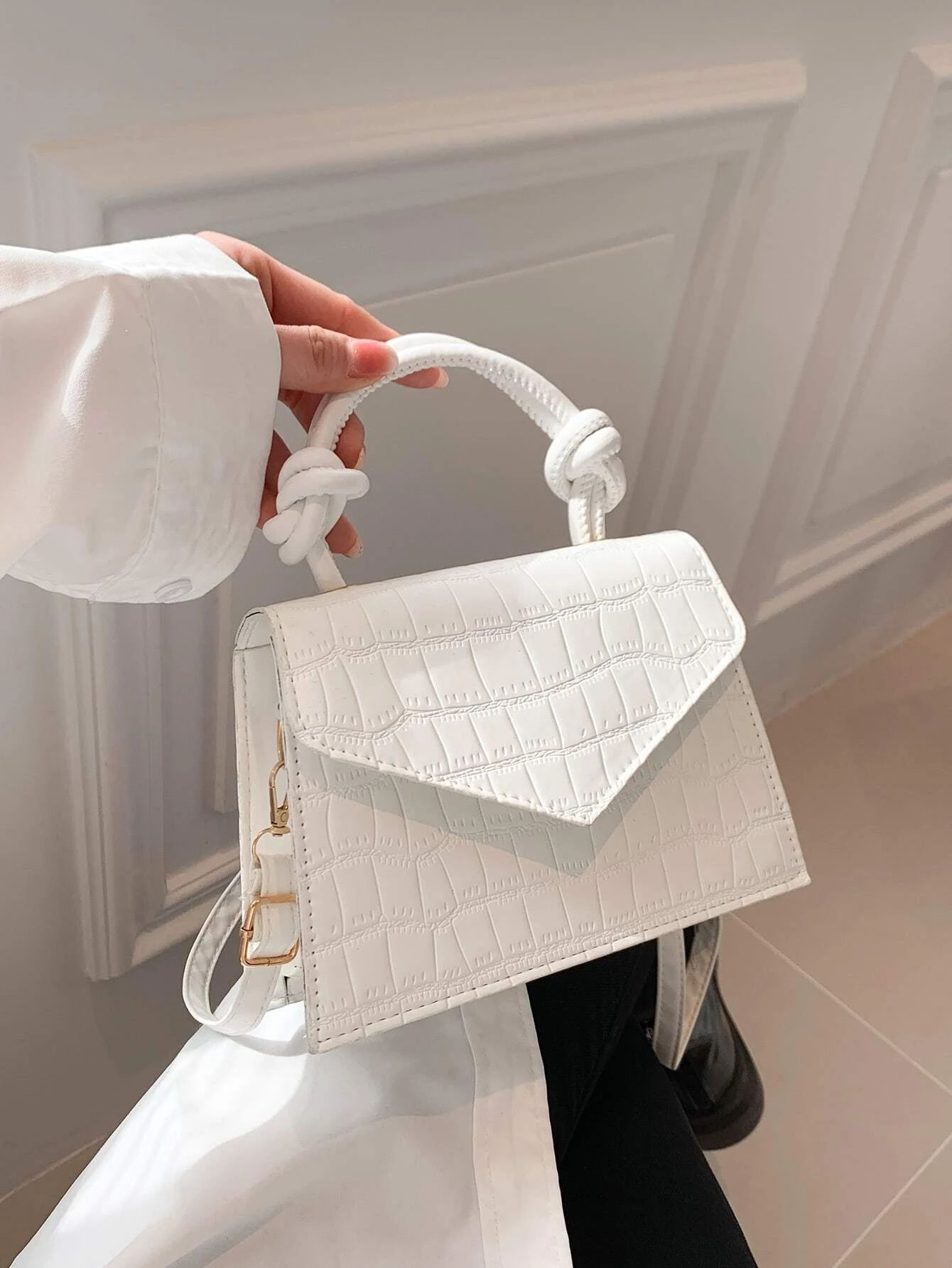 Mini Square Bag Crocodile Embossed Knot Handle Design | SHEIN