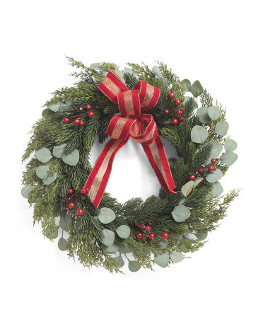 30in Eucalyptus Wreath With Ribbon | TJ Maxx