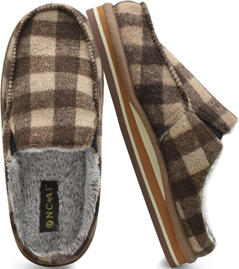 ONCAI Mens Clog Slippers with Arch Support Stripe Faux Fur Cotton-Blend High-Density Memory Foam ... | Amazon (US)