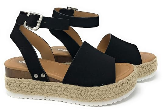Womens Casual Espadrilles Trim Rubber Sole Flatform Studded Wedge Buckle Ankle Strap Open Toe San... | Amazon (US)