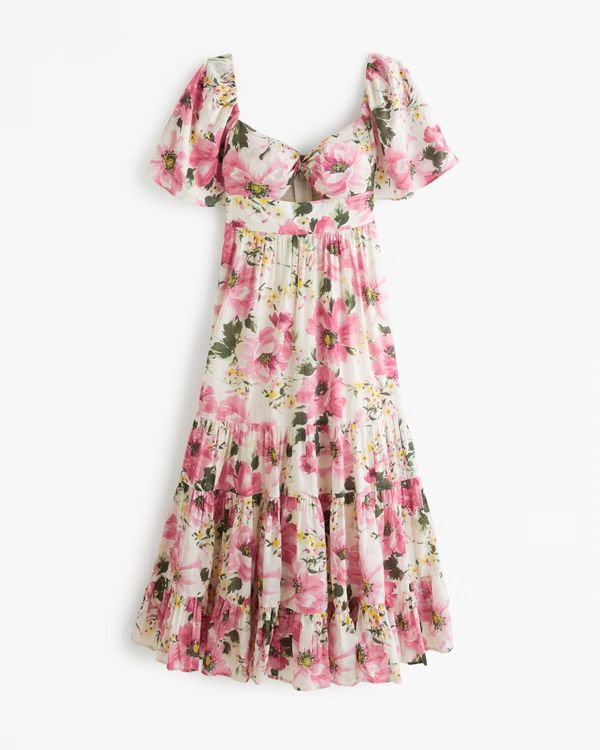 Women's Angel Sleeve Cutout Midi Dress | Floral Midi Dress Floral Dress Midi Floral Dress Outfit | Abercrombie & Fitch (US)