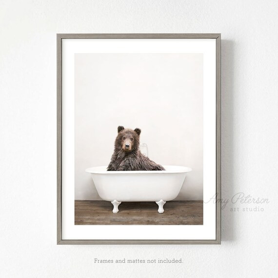 Bear Bathtub, Bear Taking a Bath, Bathroom Art, Bear Bathing, Whimsy Animal, Funny Bathroom Wall ... | Etsy (US)