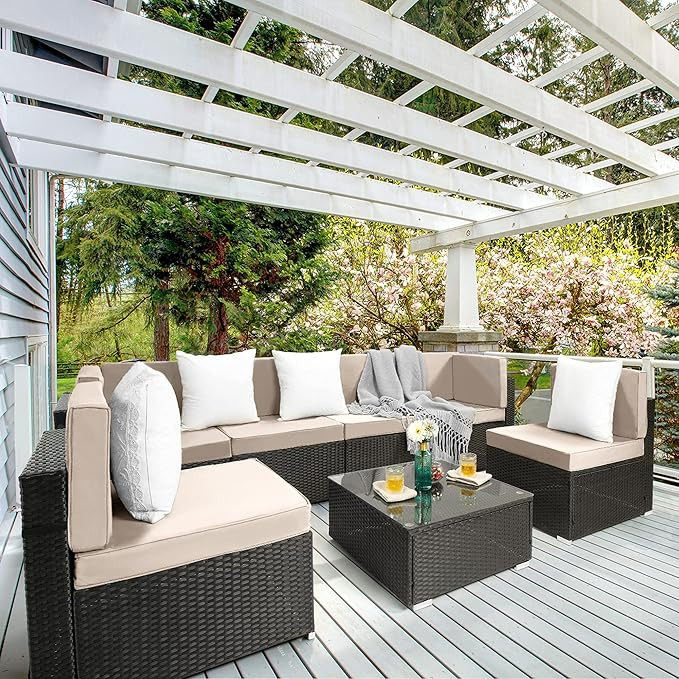 Pamapic 7 Pieces Outdoor Sectional, Wicker Patio Sectional Sofa Conversation Set, Rattan Sofa wit... | Amazon (US)