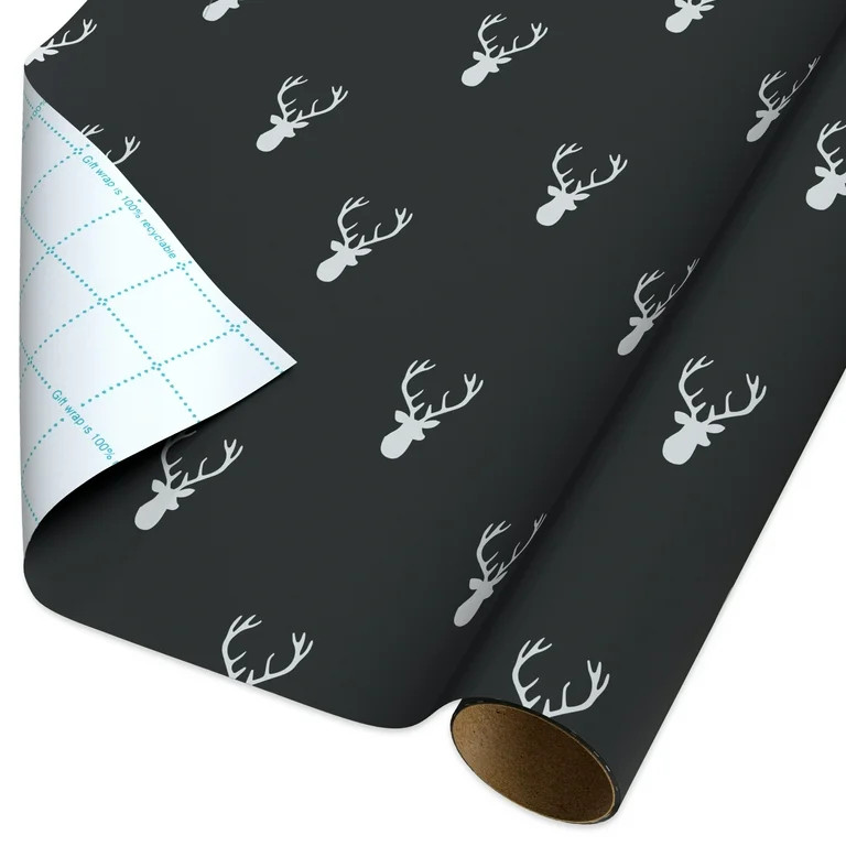 American Greetings 30 in. Christmas Deer Stag Wrapping Paper with Cutlines, Black and White (100 ... | Walmart (US)