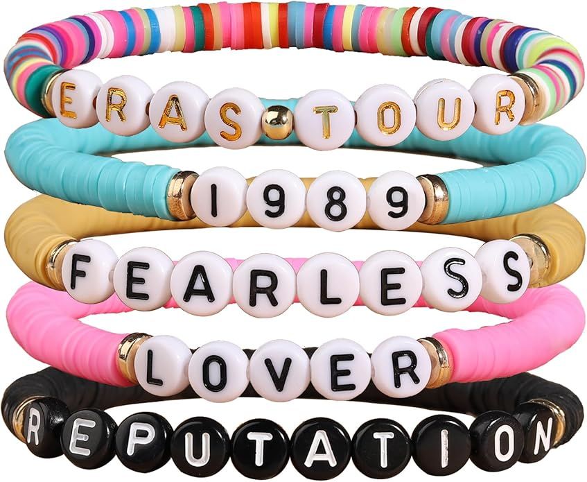 Miss Pink 5 Pcs TS Eares Tour Bracelets for Women Girls Boys, Taylor Album Music Inspired Lover 1... | Amazon (US)