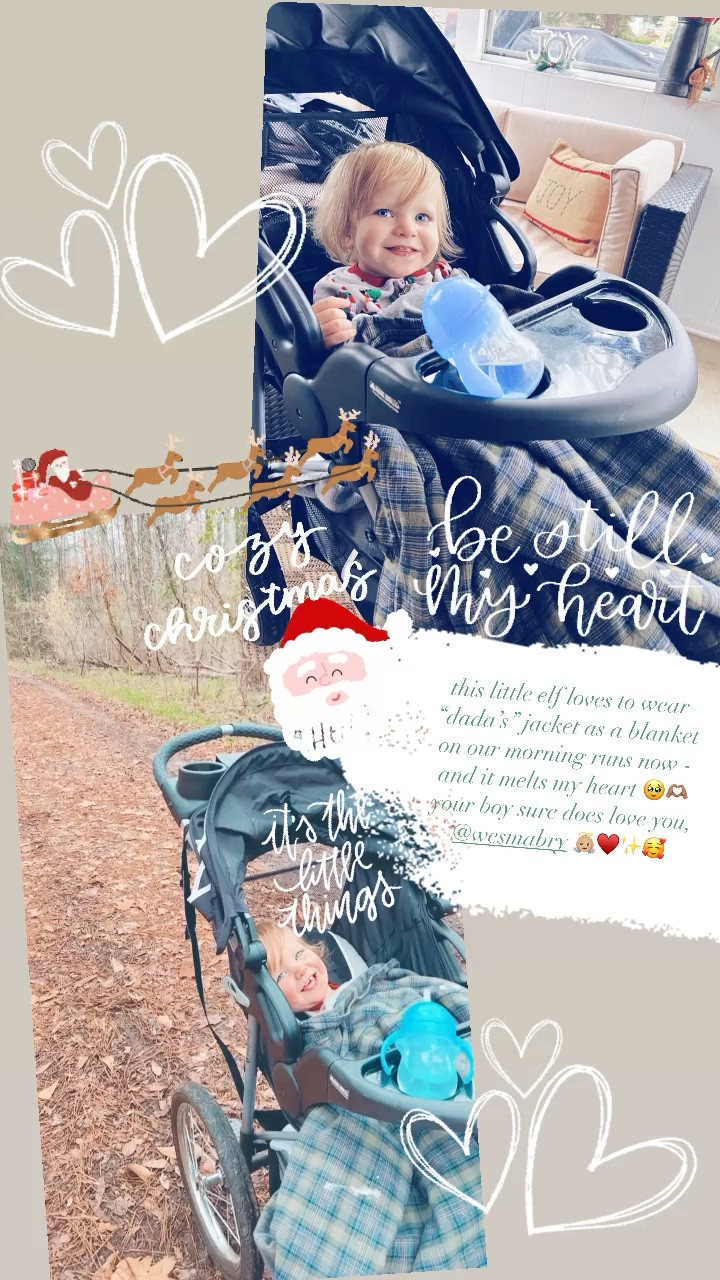 this little elf loves to wear “dada’s” jacket as a blanket on our morning runs now - and it melts my heart 🥹🫶🏽 your boy sure does love you, @wesmabry 👼🏼♥️✨🥰

#LTKHoliday #LTKfit #LTKfamily