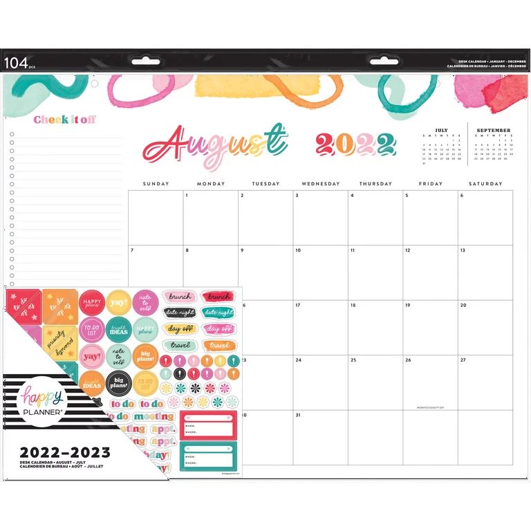12 Month Desk Calendar, 22"x17", Aug 22- Jul 23, Colorful Things by The Happy Planner - Walmart.c... | Walmart (US)