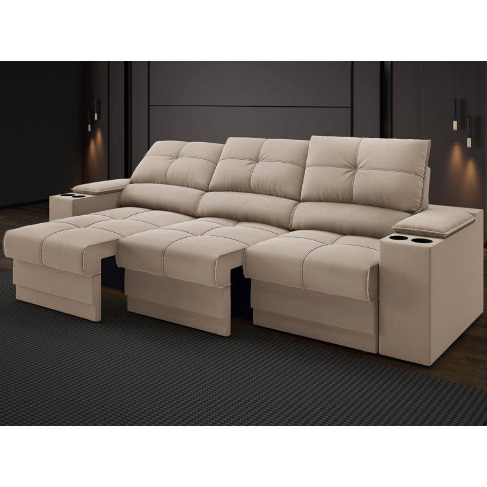 Sofá com Porta Copos e Carregador USB Retrátil e Reclinável Ringo 2,30m Velosuede Capuccino - ... | Casas Bahia (BR)