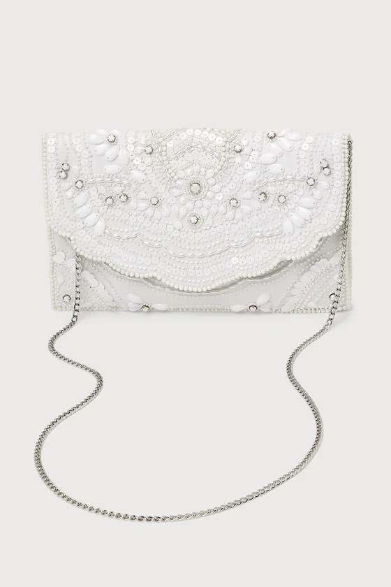 Luminous Love White Sequin Beaded Scalloped Clutch | Lulus (US)