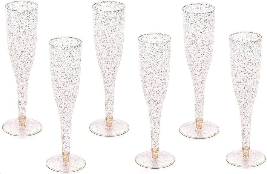 Oojami Gold Glitter Plastic Classicware Glass Like Champagne Wedding Parties Toasting Flutes (1 B... | Amazon (US)