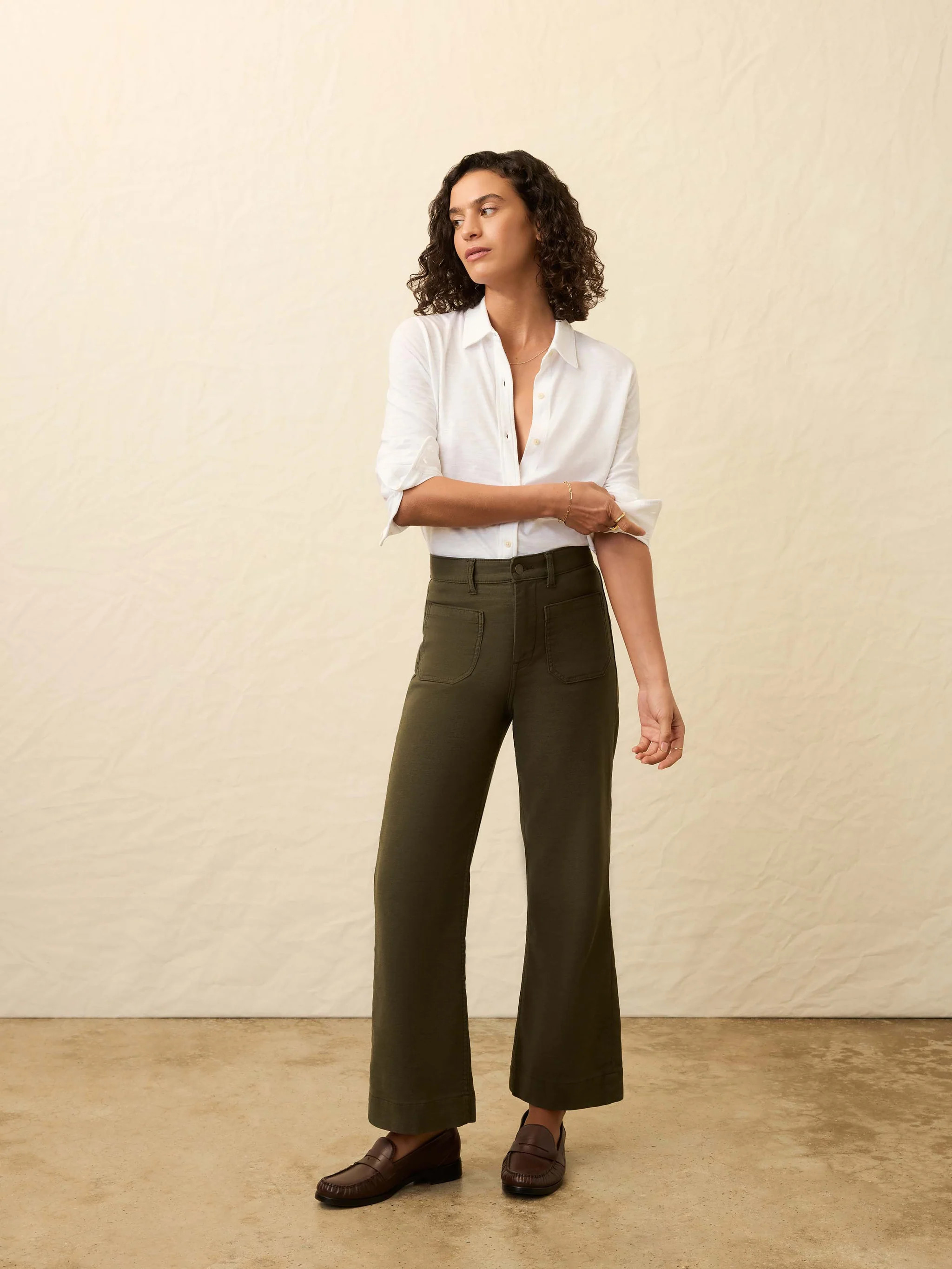 Stretch Terry Patch Pocket Ankle Pant - Forest Olive | Faherty