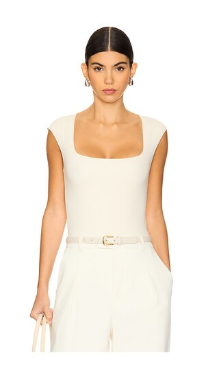 Neoprene Cap Sleeve Bodysuit in Ivory | Revolve Clothing (Global)