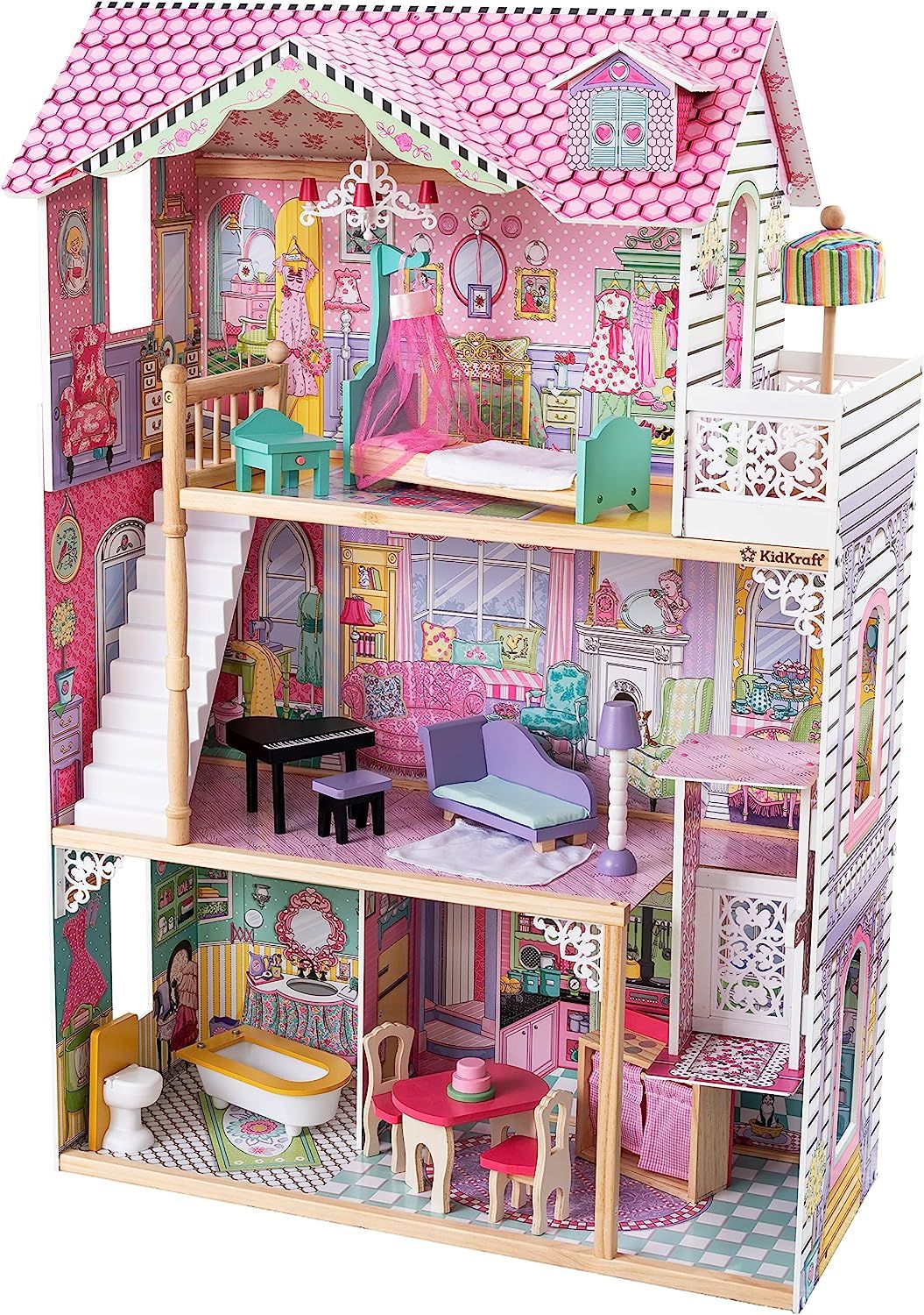 KidKraft Annabelle Wooden Dollhouse with Elevator, Balcony and 17 Accessories, Gift for Ages 3+ | Amazon (US)