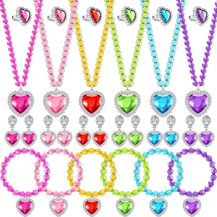 Henoyso 6 Set Princess Jewelry Dress Up Jewelry Princess Pretend Toy Jewelry Set with Necklace Br... | Amazon (US)