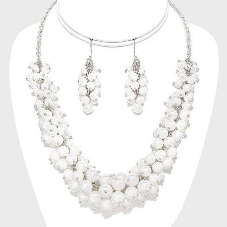 Pierced silver chain cluster white pearl necklace set | Walmart (US)