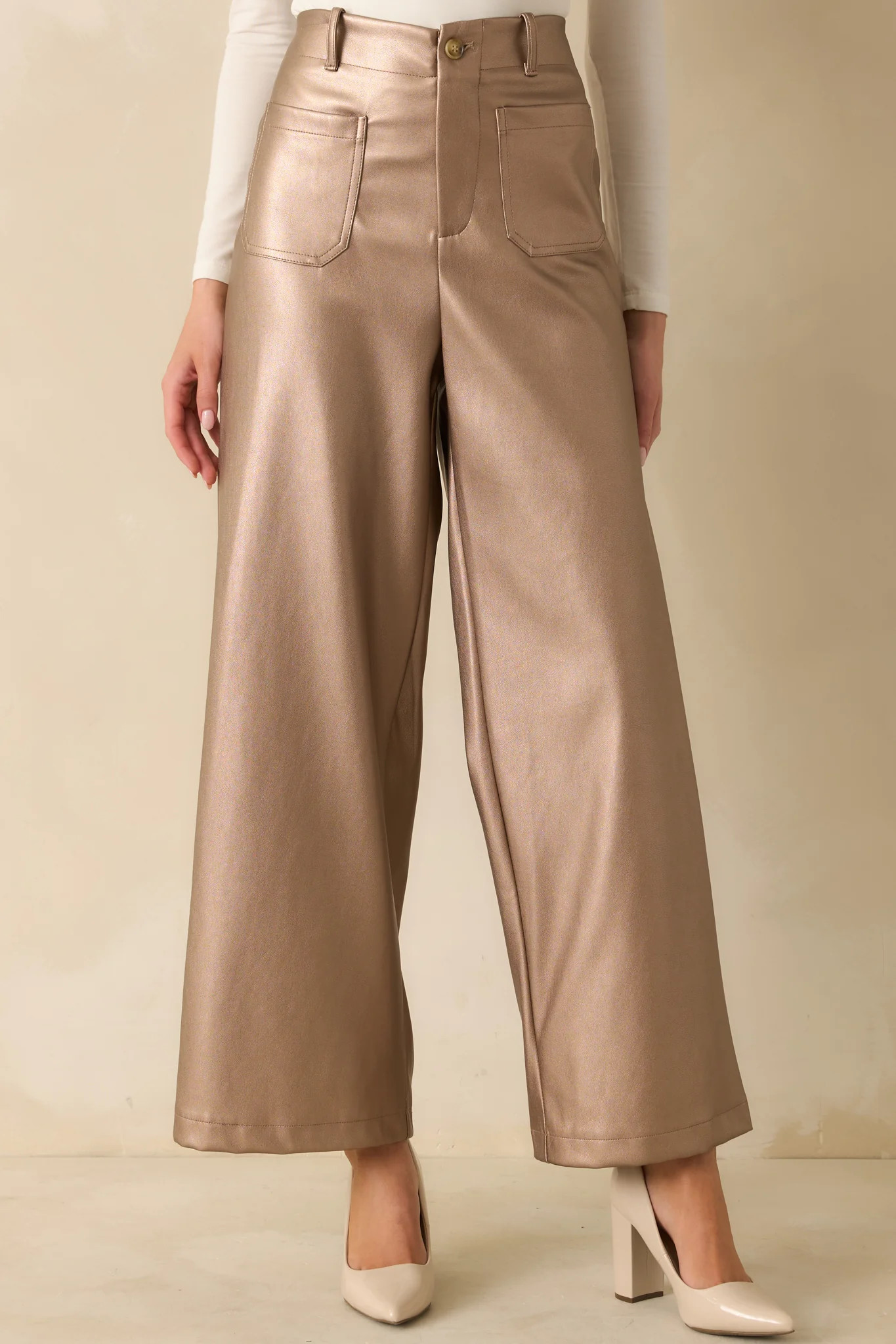 Catch You Later Metallic Taupe Wide Leg Pants | Red Dress