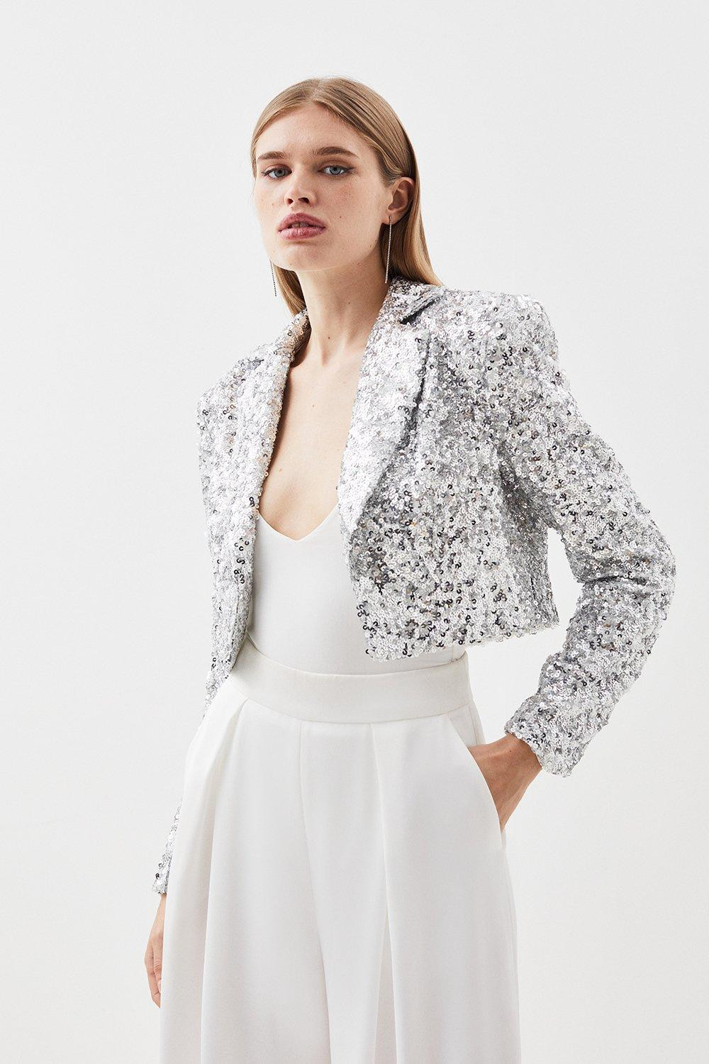 Sequin Collared Statement Blazer | Karen Millen UK + IE + DE + NL