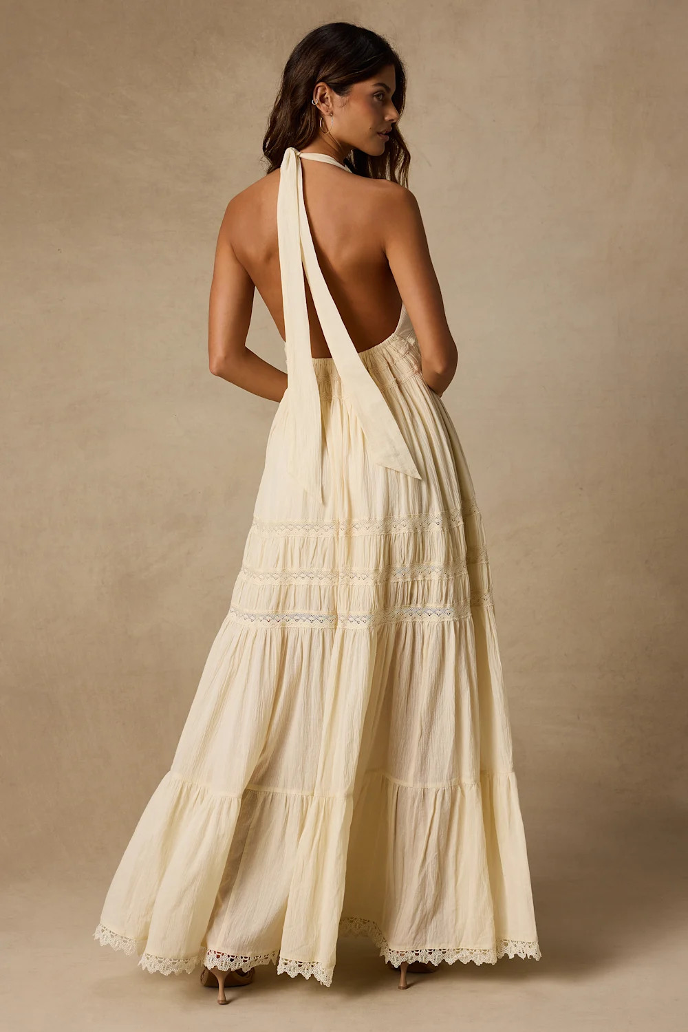 Annie Cream Halter Tiered Maxi Dress | Lulus