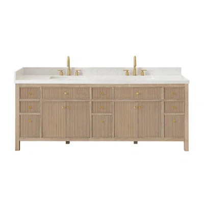 Birch Lane™ Lala 84" Double Bathroom Vanity with Grain White Engineered Stone Countertop withou... | Wayfair North America