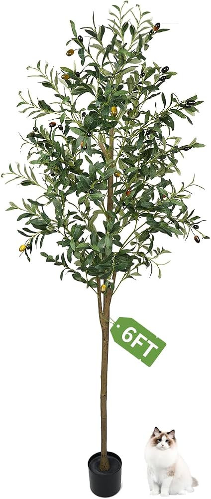 Artificial Olive Tree, 6FT Potted Silk Faux Olive Tree for Home Office Decor Fluffy Olive Trees A... | Amazon (US)