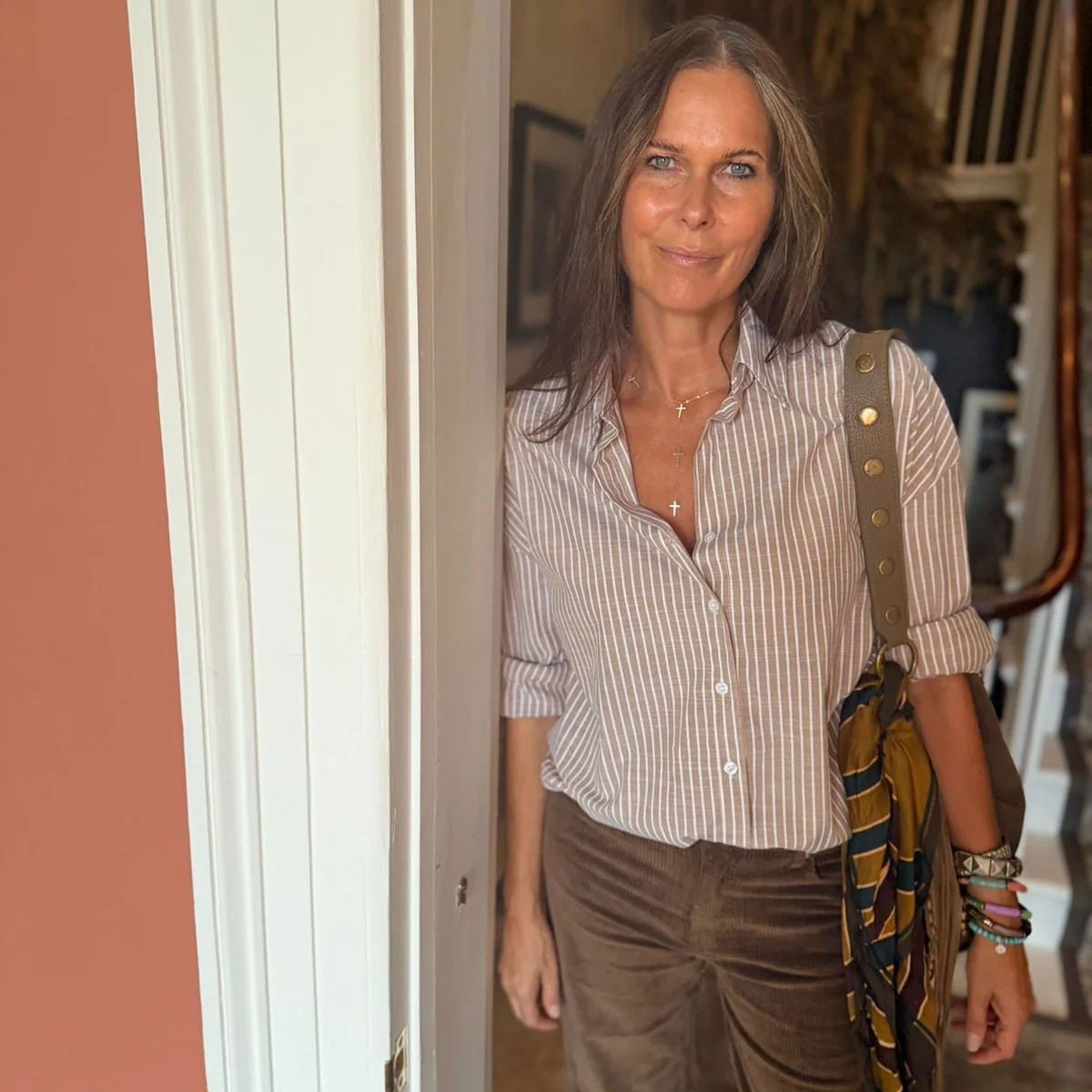Ellery Stripe Shirt - Sand | Law and Co
