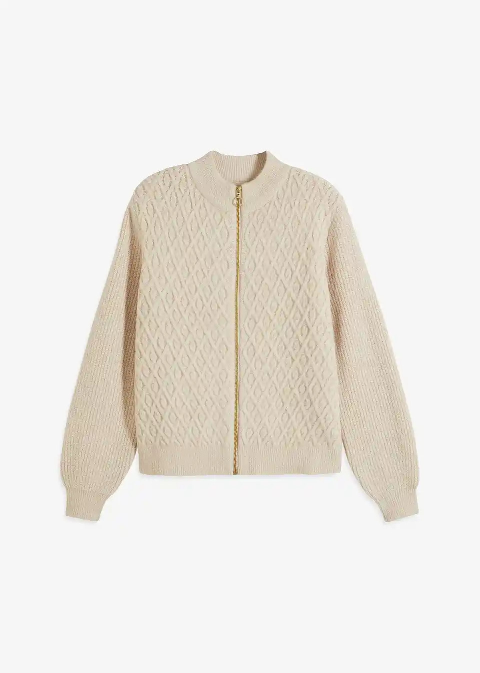 modische Strickjacke mit Zopfmuster und Reißverschluss vorne | Bonprix DE