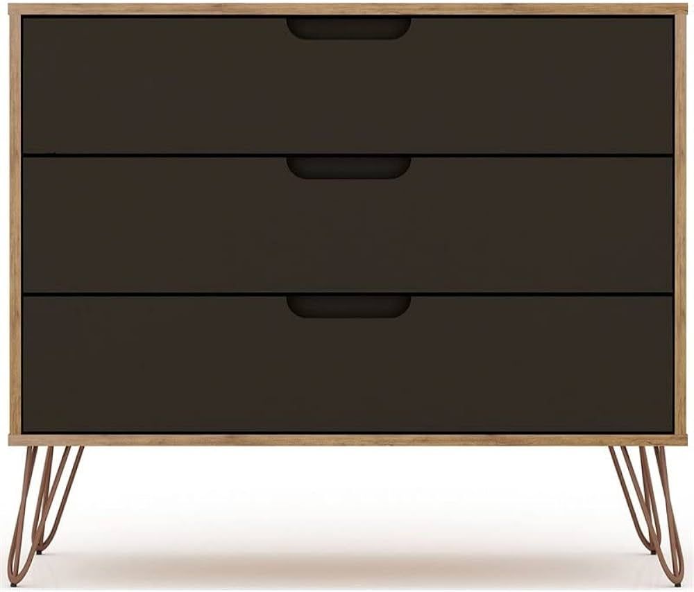 Manhattan Comfort Rockefeller Mid-Century Modern 3 Drawer Bedroom Dresser, 35.24", Nature/Textured G | Amazon (US)