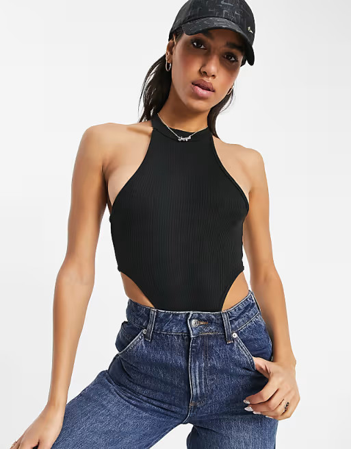 The Kript high neck racer detail body with hip cut out in black | ASOS (Global)