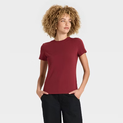 Women's Short Sleeve T-Shirt - A New Day™ Maroon M | Target