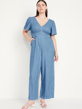 Waist-Defined Puff-Sleeve Jumpsuit for Women | Old Navy (US)