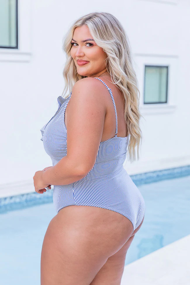 Fill Your Time Navy Stripe Textured Swimsuit FINAL SALE | Pink Lily