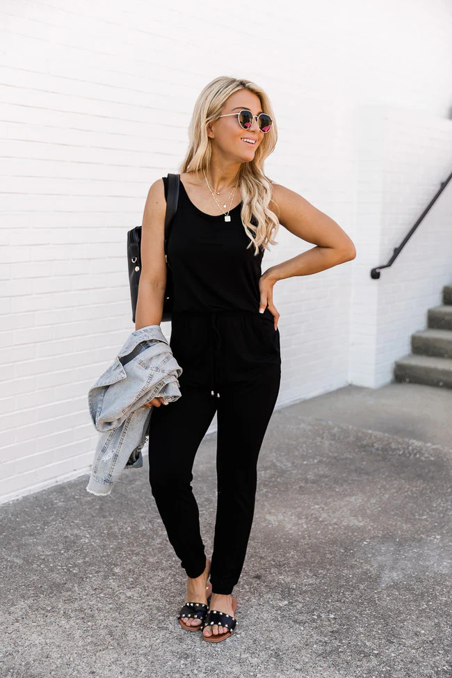 Let's Be Happy Black Jumpsuit | The Pink Lily Boutique